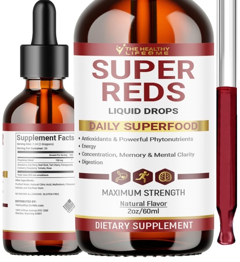 [BRSRAELYDF6GCELA] THE HEALTHY LIFE 4 ME Liquid Super Reds Phytonutrient Superfood Drops | Phytonutrient Blend containing Polyphenols | Antioxidants & More | Great Taste 2oz - 30 Day Supply