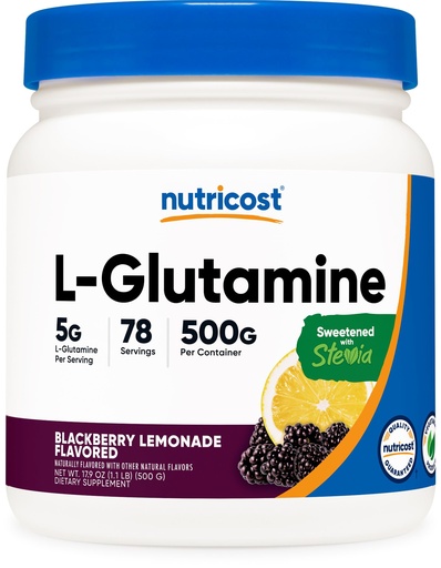 [BRSROAYZCANQY3DH] Nutricost L-Glutamine Powder (BlackBerry Lemonade) 500 Grams, Gluten-Free | Sweetened with Stevia, Supplement for Gut Support, 5 Grams of L-Glutamine Per Serving, GMO-Free