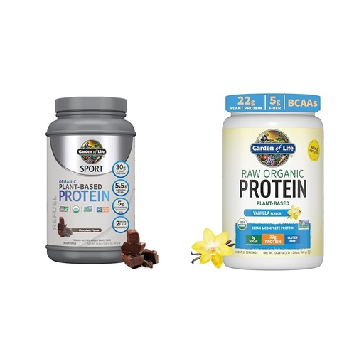 [BRSRAYYYBABRGDYV] Garden of Life Organic Vegan Sport Protein Powder Bundle - Chocolate & Vanilla, 30g & 22g Plant Protein, Probiotics & BCAAs for Muscle Recovery