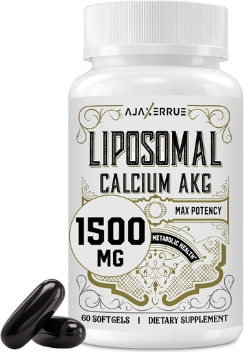 [BRSROFINBAHBSGT4] Liposominis kalcio AKG priedas 1500 MG (Alpha- Ketoglotaro rūgštis), didelė absorbcija, Efektyvesnis nei AAKG, Ca AKG ilgaamžiškumui, amžiaus gynybai, ląstelių energijai, metabolinei funkcijai, 60 Softgels