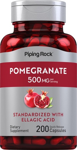 [BRSWIHQFB4MQ2FI7] Piping Rock Pomegranate Extract | 500mg | 200 Capsules | Standardized with Ellagic Acid | Non-GMO, Gluten Free Supplement