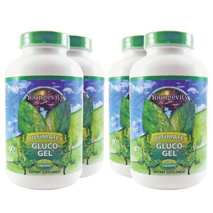 [BRSWIFD5AADR6ET4] 4 Bottles Ultimate Gluco-Gel 240 Capsules Each Youngevity Glucosamine Sulfate 500mg Joint Support (Ships Worldwide)