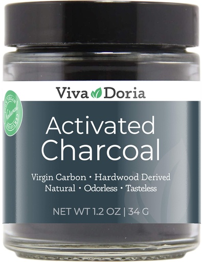 [BRSWKYLYBR4BW2T6] Viva Doria Activated Charcoal Powder, Hardwood Derived, Food Grade, 1.2 Oz Glass Jar