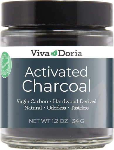[BRSWKYLYBR4BW2T6] Viva Doria Activated Charcoal Powder, Hardwood Derived, Food Grade, 1.2 Oz Glass Jar