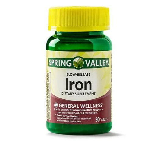 [BRSRMHQ3AAOQIC32] Spring Valley Slow-Release Iron Tablets Dietary Supplement, 45 mg, 30 Count