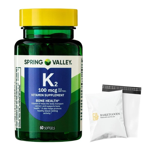 [BRSREEA5AEHWE23D] Spring Valley Vitamin K2 100mcg- 60 softgels (Pack of 1), Set by Basket Goods