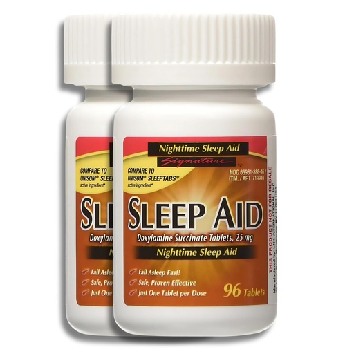 [BRSREBAHBEHWKGQV] Sleep Aid 25 mg Doxylamine Succinate | Nighttime Sleep Support | 96 Tablets | Fall Asleep Fast & Stay Asleep | Pack of 2