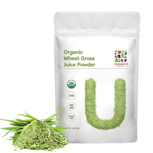 [BRSREAL7BYGR6FAZ] UNLEASH'D ORGANIC Organic Wheatgrass Juice Powder 16oz – 100% Pure Superfood, Immune & Energy Boost, Detox Support