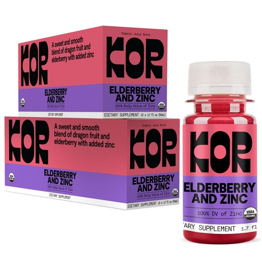[BRSREFQRPMIBA3Q6] Kor Shot Elderberry and Zinc Shot - 24 Pack x 1.7 Fl Oz - Immunity Shot - USDA Certified Organic