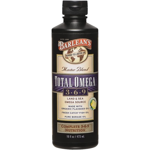 [BRSWIYA7B4JWY3LC] Barlean's Total Omega 3 6 9 Liquid Fish Oil Supplement with Borage and Flaxseed Oil 6,468 mg of Omegas EPA, DHA, ALA, and GLA for Joint and Heart Health, 16 oz | Fish, borage & flax oils, 6,468mg EPA DHA ALA GLA omegas, Burpless, Non-GMO, Gluten-free, Heart, joint & skin support