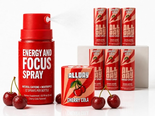 [BRSRGAINPN7AGFLF] ALLDAY Focus + Energy Spray | Natural Caffeine + L-Theanine + Essential Vitamins | 0 Calorie, 0 Sugar | 12 Spray Bottle | Faster, Cleaner, Smoother Energy* (6 Pack Cherry Cola)