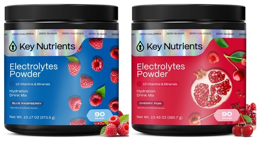 [BRSRYZAYCQFGCDTA] KEY NUTRIENTS Electrolytes Powder Bundle, Sweet Blue Raspberry 90 Servings Jar + Sweet Cherry Pom 90 Servings Jar, Sugar Free Hydration Drink Mix with Vitamins & Minerals, No Calories