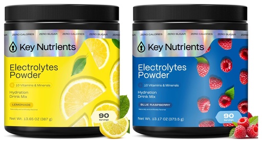 [BRSRYZQ6AUFQOD3L] KEY NUTRIENTS Electrolytes Powder Bundle, Refreshing Lemonade 90 Servings Jar + Sweet Blue Raspberry 90 Servings Jar, Sugar Free Hydration Drink Mix with Vitamins & Minerals, No Calories