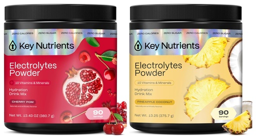 [BRSRYZAYCJYBUYAY] KEY NUTRIENTS Electrolytes Powder Bundle, Sweet Cherry Pom 90 Servings Jar + Tropical Pineapple Coconut 90 Servings Jar, Sugar Free Hydration Drink Mix with Vitamins & Minerals, No Calories