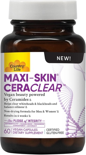 [BRSWYCQHA4FQ4HTK] Country Life Maxi-Skin CeraClear, 60 Vegan Capsules – Clinically Studied Konjac Root Ceramides to Support Clear, Hydrated Skin & Improve Hyperpigmentation – Gluten Free, Vegan, Kosher