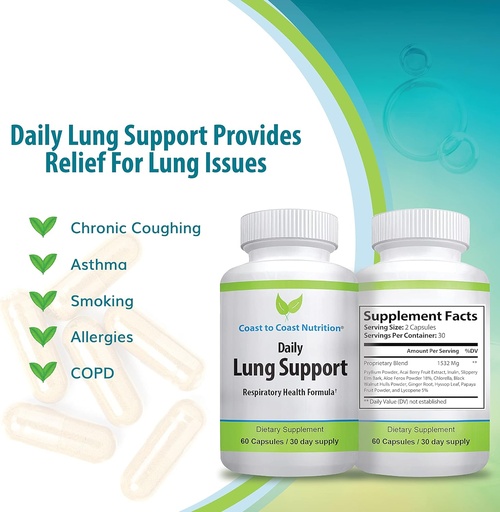 [BRSWYFQLBAGRMGQ2] Daily Lung Cleanser & Detox Support Supplement | Refresh Your Lungs to Breath Easier | Relieve Respiratory Problems & Address Problems Like Allergies, Wheezing and Coughing | 60 Capsules