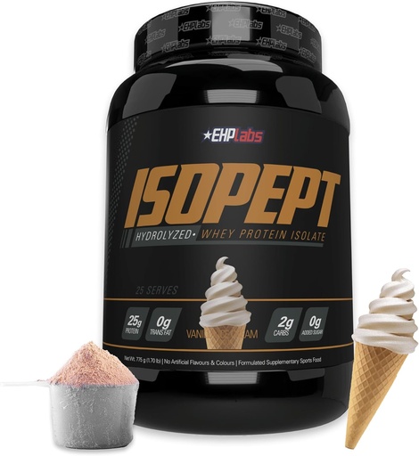 [BRSW2YD2BMBBU3DG] IsoPept Hydrolyzed Whey Protein Powder by EHPlabs - 100% Whey Protein Isolate & Hydrolysate, 27g of Protein, Non-GMO, Gluten Free, Fast Absorbing, Easy Digesting, 27 Serves (Vanilla Ice-Cream)
