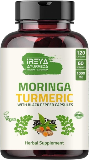 [BRSW2GQCCMMBECL7] Organic Moringa Oleifera Milteliai & Turmerijos Šakniakampis milteliai su Blackpirus 120 Capsules ® 124; Pagaminta su Organic Moringa, Turmerijos ir Black Pepper ® 124; Vegan, Gluten- Free ir Non- GMO.