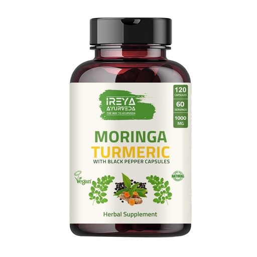 [BRSW2GQCCMMBECL7] Organic Moringa Oleifera Powder & Turmeric Root Powder with Blackpepper 120 Capsules | Made with Organic Moringa, Turmeric and Black Pepper | Vegan, Gluten-Free and Non-GMO.