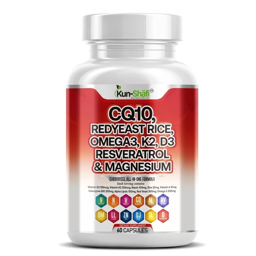 [BRSREHQDAV7GEAY2] COQ10 250mg, Red Yeast Rice, Omega-3, PQQ, Nattokinase, Resveratrol & More – Heart & Cardiovascular Support Supplement for Women & Men with Vitamin D3 K2,E, Zinc – 60 Ct