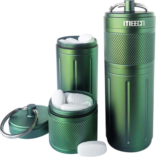 [BRSWGHQNOYGQMELO] Two Layer Large Pill Organizer, Aluminum Container, Waterproof, can Store Pills Anything Sizes, Vitamins, Cod Liver Oil, Supplements and Medication, Rv Products, Size:1.6 x 1.6 x 4.4 in (Green)