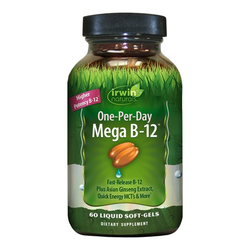 [BRSWKGYLBYDB2HD2] Irwin Naturals One-Per-Day Mega B-12 1,500mcg High Potency Methylcobalamin Vitamin - Fast Enhanced Absorption with MCT + Asian Ginseng - Natural Energy Boost - 60 Liquid Softgels