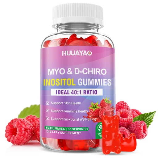 [BRSRYY3YA4AQIHY7] Myo-Inositol & D-Chiro Inositol Gummies, Ideal 40:1 Ratio Inositol Supplement with Vitamin D3, Magnesium Glycinate for Support Hormonal Balance & Wellness, Raspberry Flavor, 60 Count