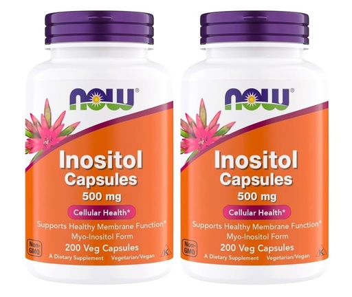 [BRSREBA5BANAO33K] NOW Foods Inositol 500 mg - 200 Vegetarian Capsules (200 Count (Pack of 2)) | Superior Myo Inositol Form, for Healthy Membrane Function*, Cellular Health*, Support for Women