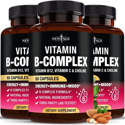 [BRSREHD5C4BRGHLU] Vitamin B Complex for Men & Women - Made in USA - B-Complex: B1, B2, B3, B5, B6, B7, B8, B9, B12 with Vitamin C, Choline, Inositol - Energy, Brain & Heart Support Supplement - 180 Vegan Capsules