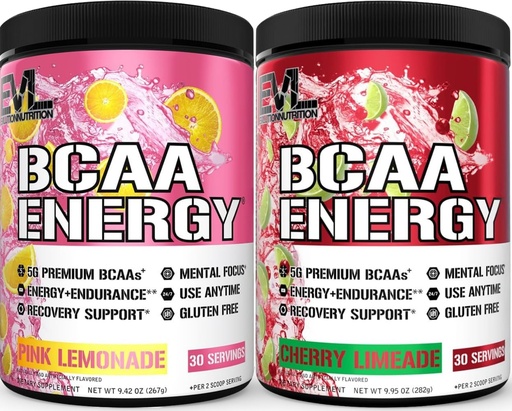 [BRSRGEACDJ7AYCDK] Evlution Replenishing BCAAs Amino Acids Powder for Pre & Post Workout (Pink Lemonade and Cherry Lime, 30 Servings Each)