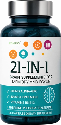 [BRSRGCQTOYFQ2A3P] Brain Supplements for Memory and Focus, 21-in-1 Advanced Cognitive Formula | Natural Herbal Formula, Clarity & Cognitive Improvement for Men & Women | 90 Capsules