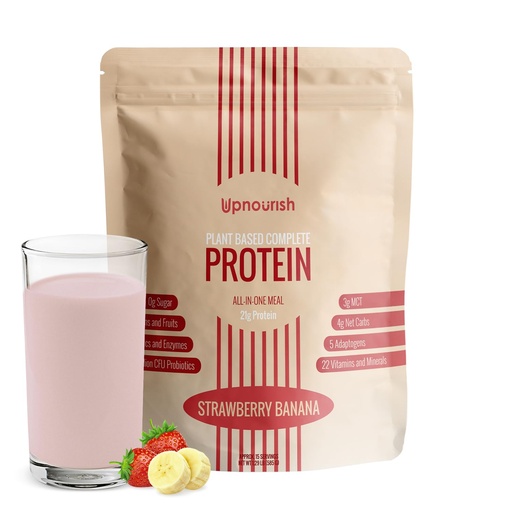 [BRSRMAQZDEFRQFAV] UpNourish Strawberry Banana Vegan Protein Powder 54 Superfoods Powder,1.5 Billion CFU Probiotics 21g Plant Based Protein,No Sugar No Dairy No GMO Dairy Free,Meal Replacement Shake Keto-Friendly Low-Carb Diet,15 Servings