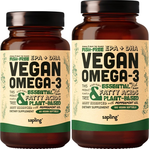 [BRSROBQBBFYBGA3Z] Vegan Omega 3 60 Softgels & 180 Softgels Bundle - Plant Based DHA & EPA Fatty Acids - Carrageenan Free, Alternative to Fish Oil, Supports Heart, Brain, Joint Health - Sustainably Sourced Algae