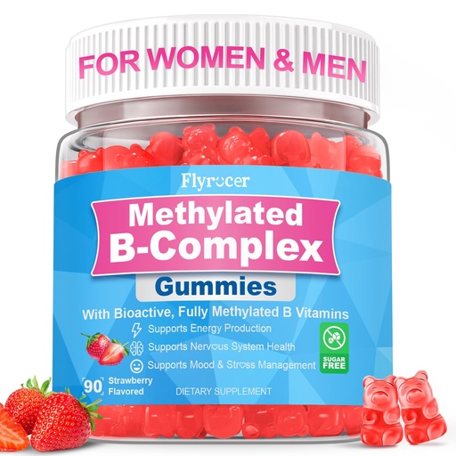 [BRSRYYD7PNYG22DO] 90 Count | Methylated Vitamin B Complex Gummies For Women & Men Sugar Free | Full B Vitamins with Magnesium, L-Theanine, Ashwagandha for Energy, Brain, Nerve, Immunity, M♡♡d & Str♡ss, Strawberry Flavor