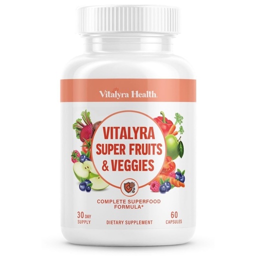 [BRSRYYAPBMBWA23A] Vitalyra Super Fruits & Veggies - Daily Superfood Capsules for Adults - Fruit and Veggies Supplement to Boost Immunity & Energy - 2-in-1 Formula for Overall Wellness - Fruit and Vegetable Capsules