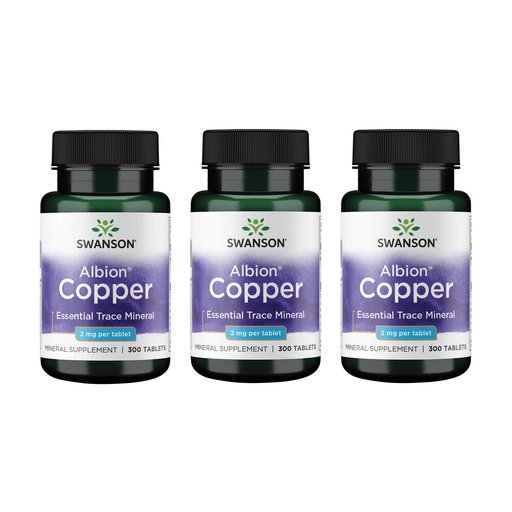 [BRSWGFA3DEMBOC35] Swanson Copper Chelate Mineral Supplement for Adults Seeking Antioxidant, Immune, and Red Blood Cell Support - 2 mg (300 Tablets, 3 Pack)