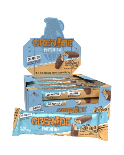 [BRSRGC35CMHG2HYU] Grenade Chocolate Chip Cookie Dough High Protein Bar, 21 g Protein and 1 g Sugar per Snack Bar, 12 Count, 2.1 oz Bars