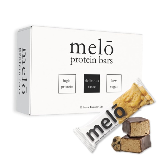 [BRSRGYYOOACBUDLG] melō protein bars (12 count, Cookie Dough)- high protein, low sugar, fluffy marshmallow-like center, gluten free snack with no artificial sweeteners