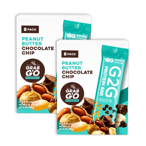 [BRSWYBAEOQBRGF3V] G2G Protein Bar, Peanut Butter Chocolate Chip, Real Food, Refrigerated for Freshness — 16 Count (2 Boxes)