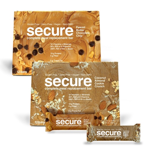 [BRSRGAL6OR7AKG3G] ANDREW LESSMAN Secure Bars 40g - Peanut Butter Chocolate Chip & Coconut Almond Cookie Crunch - High Protein & Fiber Snack - 24 Bars - Non-GMO, Gluten-Free, Vegan, Low Calorie Meal Replacement
