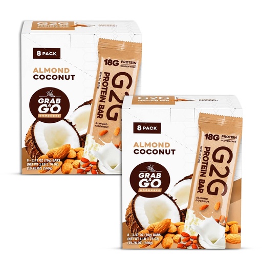 [BRSWYBT7AB4G2A33] G2G Protein Bar, Almond Coconut, Real Food Ingredients, Refrigerated for Freshness, Healthy Snack, Delicious Meal Replacement, Gluten-Free — 16 Count (2 Boxes)