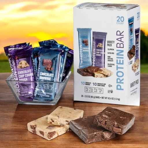 [BRSRACA2AQGQAA3D] Protein Bar – 20-Count Variety Pack, Kirkland Quality – Chocolate Chip Cookie Dough & Chocolate Brownie, Gluten-Free