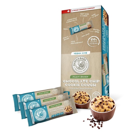 [BRSREAQEBAPR6DQZ] Daryl's Bars, Vegan Line Chocolate Chip Cookie Dough On the Go Whey Protein Bars, Gluten Free, 20gr of Vegan Protein Snack, Meal Replacement, Pack of 1