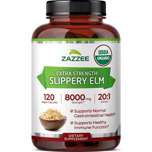 [BRSRA2QLAR5WCAA4] Zazzee USDA Organic Slippery Elm Bark 20:1 Extract, 120 Vegan Capsules, 4 Month Supply, Ulmus Rubra, Digestive, Throat & Mucosal Support, Herbal Supplement, All-Natural, Non-GMO, Made in the USA
