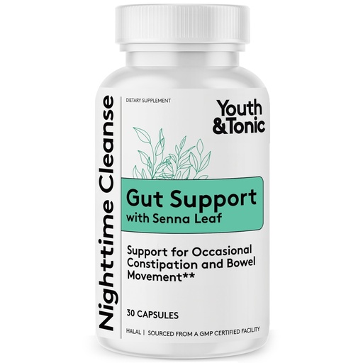 [BRSROHQBOIHBMCLG] Youth & Tonic Colon Cleanse & Constipation Relief, Senna Leaf Laxative | Nighttime Gut Cleanse, Bowel & Colon Detox, Women, Men, Senna Leaf, Psyllium Husk, Cascara Sagrada, Intestinal Cleanse, 30 Ct