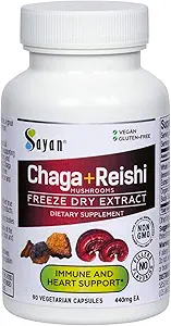 [BRSWKZL3PN5WEHDY] Sayan Siberian Chaga and Organic Reishi Mushroom Extract Supplement – 90 Capsules/440mg Each - Wild-Harvested, Antioxidant Blend for Immune System Support + Natural Energy Boost, Non-GMO, Gluten Free
