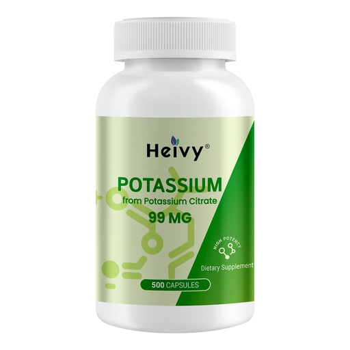 [BRSREGT6BUIG2HLA] Heivy Potassium Citrate 99mg – 500 Capsules | Potassium Supplement for Electrolyte Support | Vegan, Gluten-Free| Lab Tested | Made in USA