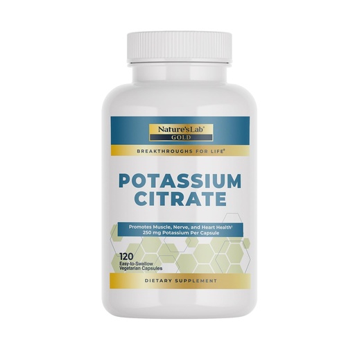 [BRSROBI2BF5W2GTK] Nature's Lab Gold Potassium Citrate - Nerve, Muscle and Heart Health Support - 250mg Potassium Citrate - 120 Capsules (120 Day Supply)