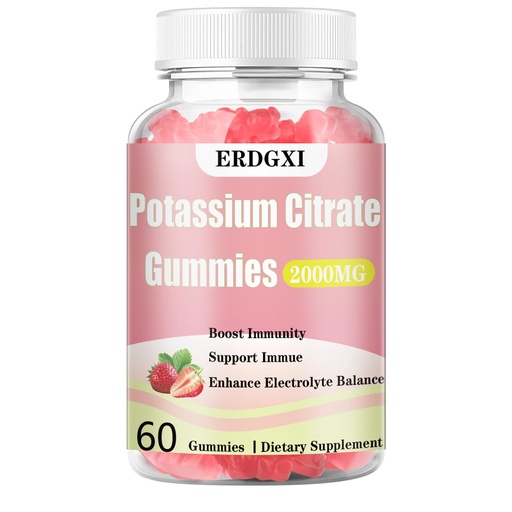 [BRSREA32CQNRAD3P] Potassium Citrate Gummies 2000mg,Potassium Supplement for Men & Women,Support Electrolyte Balance &Overall Health,Sugar Free,Strawberry Flavor,60 Count(Pack of 1)