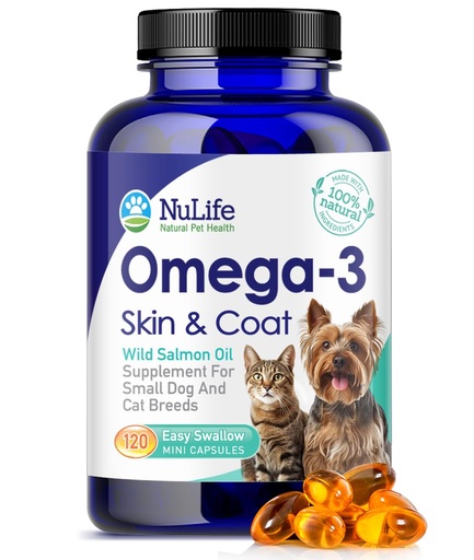 [BRSWKFT2OEEBSD36] Omega 3 Fish Oil for Small Dogs & Cats - Pet Fish Oil Supplement with DHA & EPA Fatty Acids for Healthy Skin and Coat - Improves Shedding & Relieves Dry, Itchy Skin - 500mg - 120 Capsules